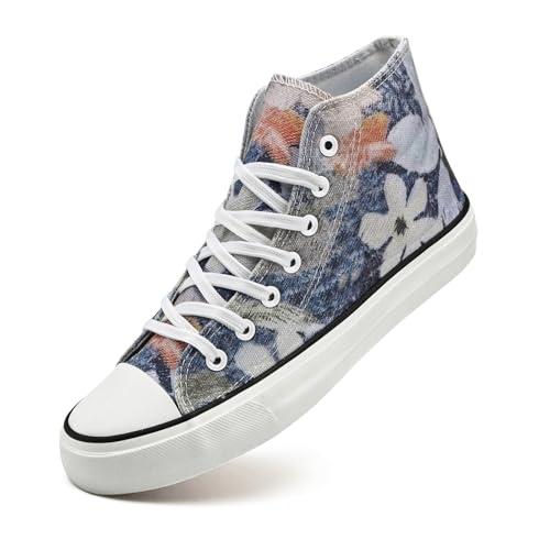 sharllen High Top Sneakers Damen Canvas Stoffschuhe Damen Atmungsaktive Turnschuhe Freizeit Leicht Stoff Schuhe Leinenschuhe Segeltuchschuhe(Flower Print 260) von sharllen