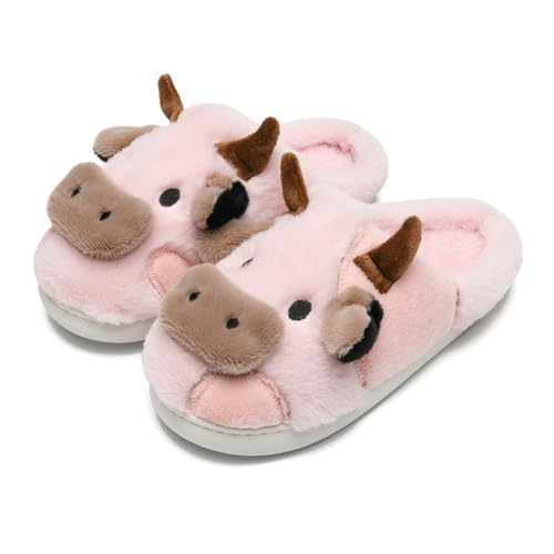 sharllen Kuh Hausschuhe Damen Herren Plüsch Flauschige Tiere Pantoffeln Winter Warme Hausschuhe Kuschel Lustig Rutschfeste Hauspantoffeln von sharllen