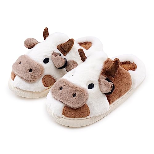 sharllen Kuh Hausschuhe Damen Herren Plüsch Flauschige Tiere Pantoffeln Winter Warme Hausschuhe Kuschel Lustig Rutschfeste Hauspantoffeln von sharllen