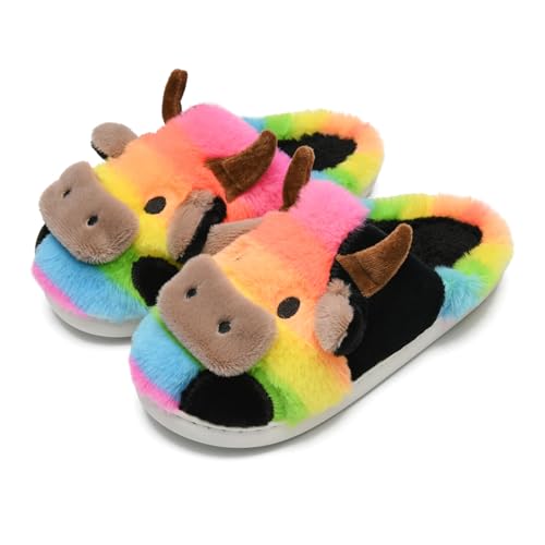 sharllen Kuh Hausschuhe Damen Herren Plüsch Flauschige Tiere Pantoffeln Winter Warme Hausschuhe Kuschel Lustig Rutschfeste Hauspantoffeln von sharllen