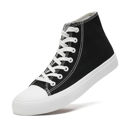 sharllen Unisex Sneaker Stoffschuhe Damen Herren Canvas Schuhe High Top Turnschuhe(Black 280) von sharllen