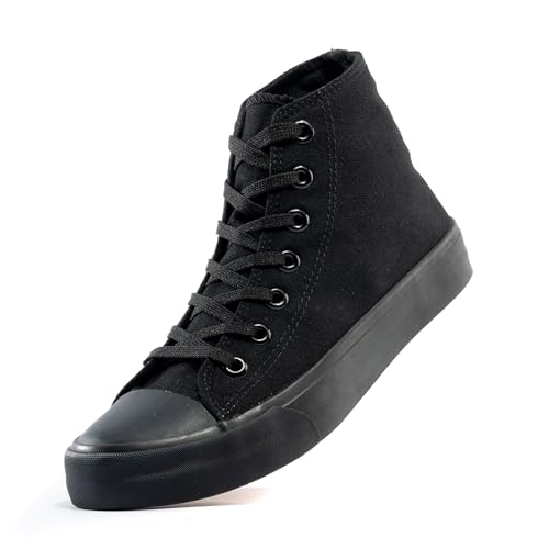 sharllen Unisex Sneaker Stoffschuhe Damen Herren Canvas Schuhe High Top Turnschuhe(Black1 285) von sharllen