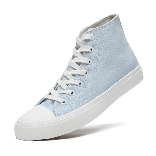 sharllen Unisex Sneaker Stoffschuhe Damen Herren Canvas Schuhe High Top Turnschuhe(Light Blue 255) von sharllen
