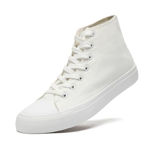 sharllen Unisex Sneaker Stoffschuhe Damen Herren Canvas Schuhe High Top Turnschuhe(White 270) von sharllen