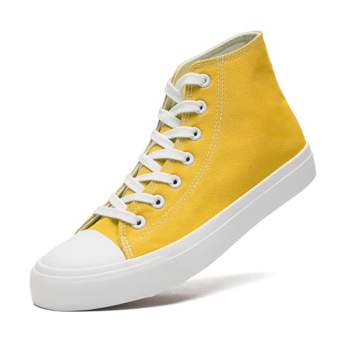 sharllen Unisex Sneaker Stoffschuhe Damen Herren Canvas Schuhe High Top Turnschuhe(Yellow 235) von sharllen