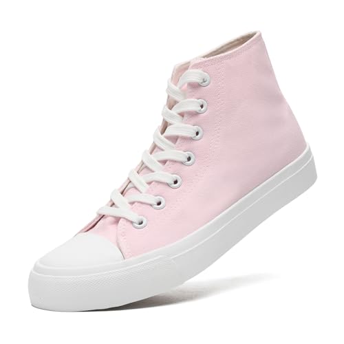 sharllen Unisex Sneaker Stoffschuhe Damen Herren Canvas Schuhe High Top Turnschuhe(pink 235) von sharllen