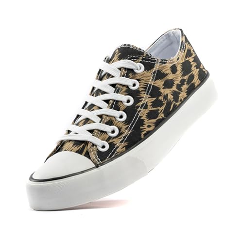 sharllen Unisex Sneaker Stoffschuhe Damen Herren Canvas Schuhe Low Top Turnschuhe(Leopard Black 295) von sharllen