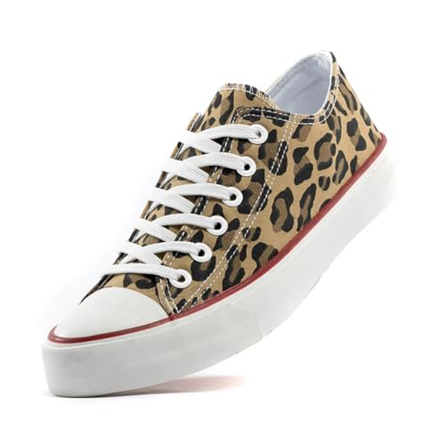 sharllen Unisex Sneaker Stoffschuhe Damen Herren Canvas Schuhe Low Top Turnschuhe(Leopard red 225) von sharllen