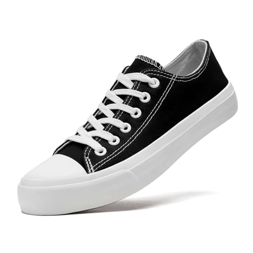 sharllen Unisex Sneaker Stoffschuhe Damen Herren Canvas Schuhe Low Top Turnschuhe（Black 285） von sharllen