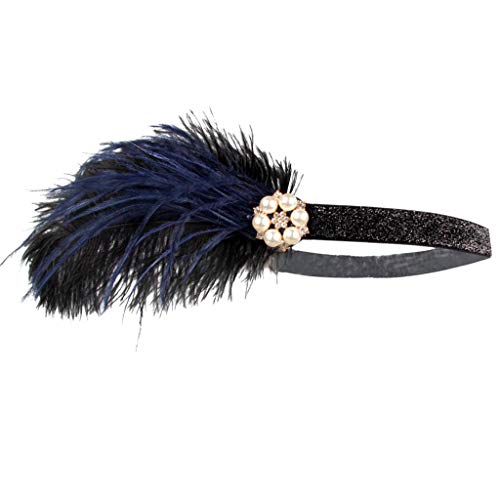 sharprepublic 1920s Stirnband Frauen Gatsby Kostüm-Accessoires 20er Jahre Feder Strass Haarband Braut Kopfschmuck Haarschmuck - Schwarz + Blau von sharprepublic