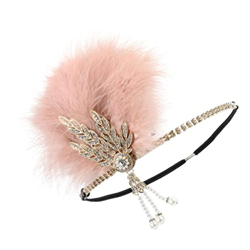 sharprepublic Damen 1920er Jahre Stirnband 20er Jahre Feder Strass Perlen Haarband Stirnband Kopfschmuck Kostüm Cocktail Zubehör – Rosa, 14 cm von sharprepublic