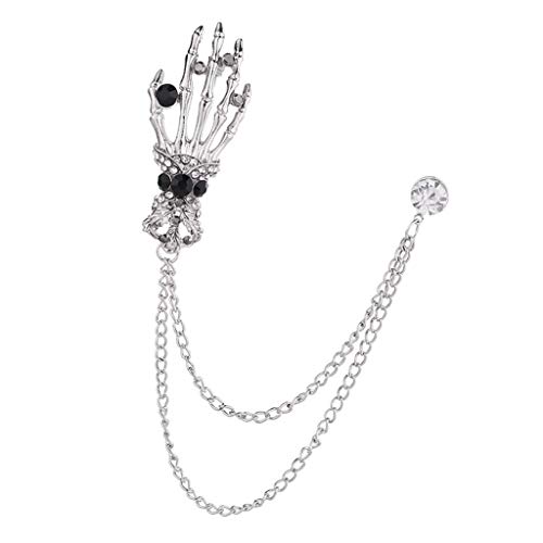 sharprepublic Herren Skelett Brosche Strass Anstecker Pin mit Kette Anstecknadeln Hochzeit Geburtstags Geschenk für Kragen Anzug Hemd - Silber von sharprepublic