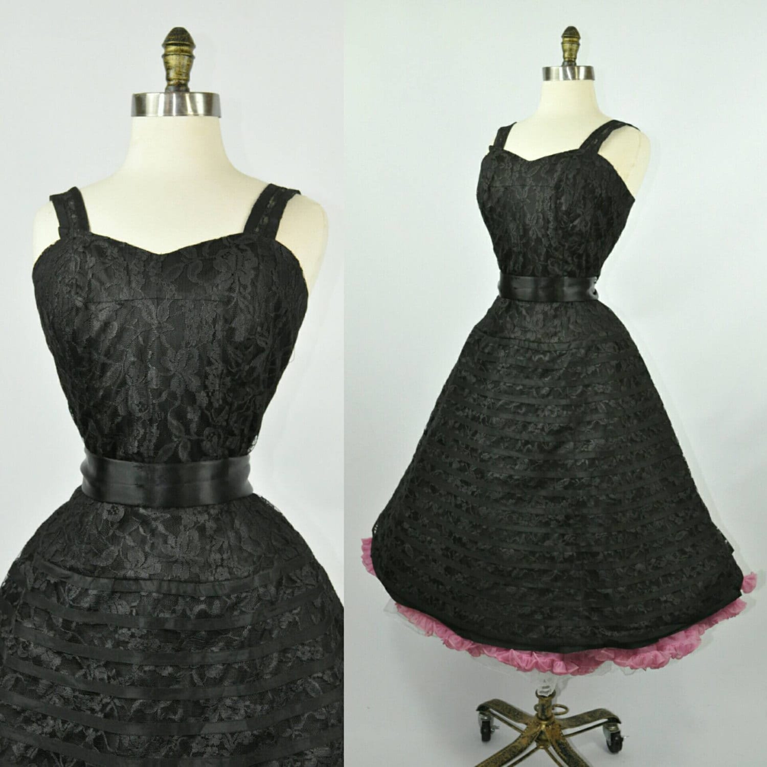 50Er Jahre Cocktail-Kleid Schwarzer Spitze Fit Und Streulicht S/M 50Er Jahre Cocktail-Kleid Schwarzer Spitze Fit Und Streulicht S/M von sheandhervintage