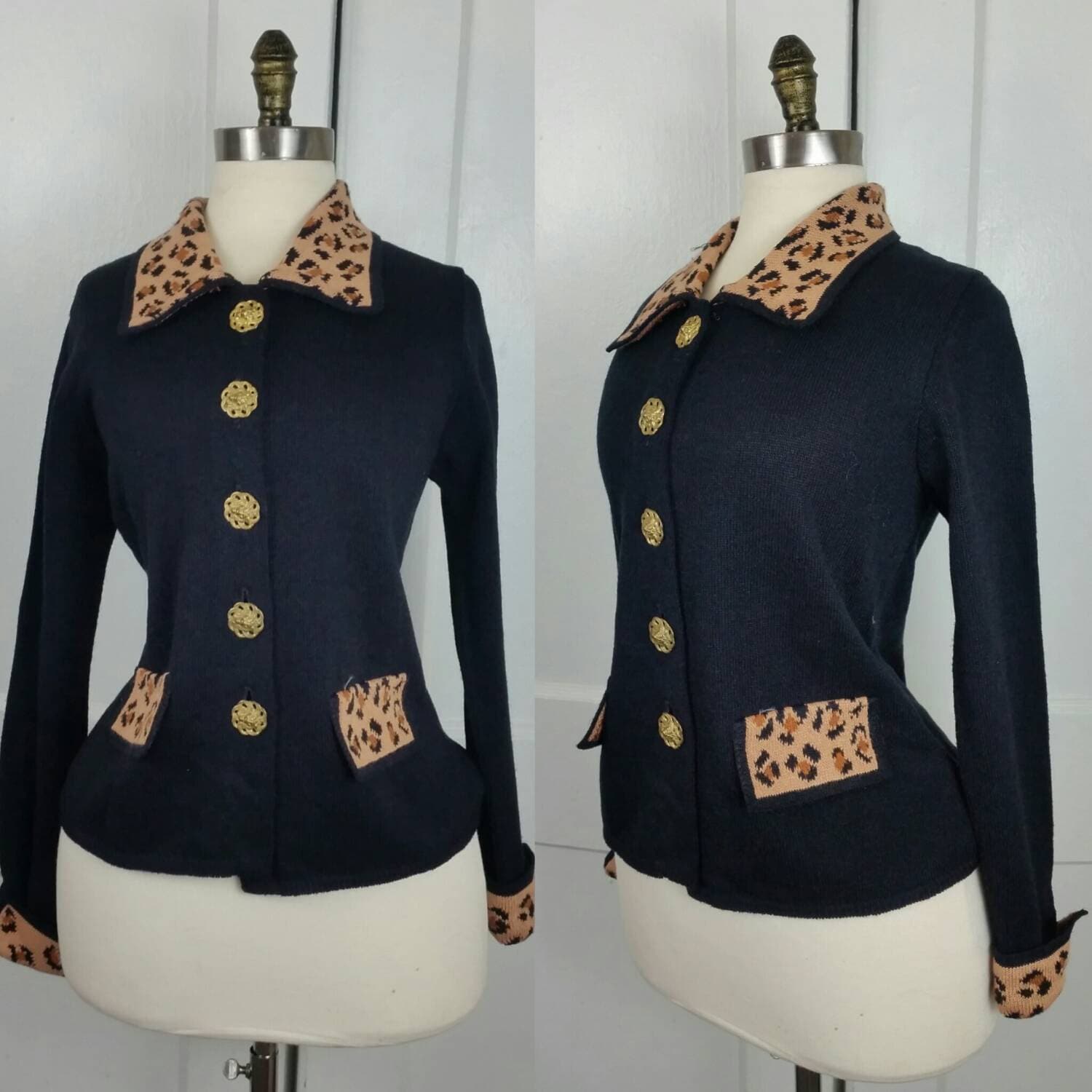 60Er Jahre Leopardenmuster Schwarzen Taschen Pullover M 60Er Jahre Leopardenmuster Schwarzen Taschen Pullover M von sheandhervintage