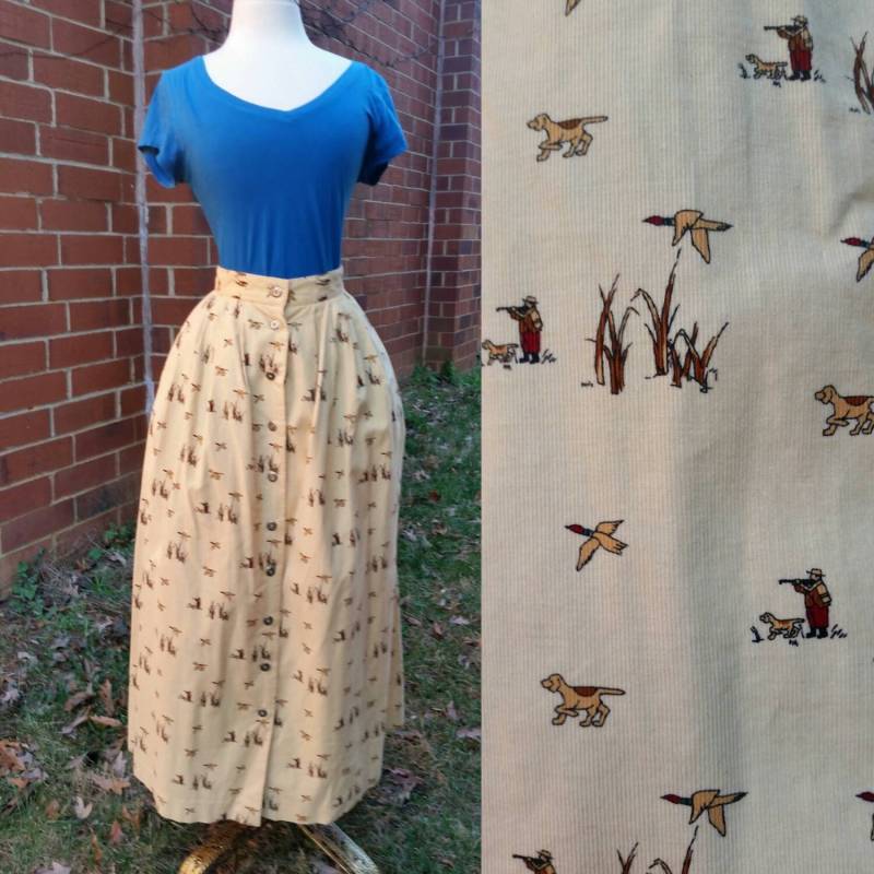 80Er Jahre Neuheit Druck Ente Jäger Und Jagdhund Cord Rock M 80Er Jahre Neuheit Druck Ente Jäger Und Jagdhund Cord Rock M von sheandhervintage