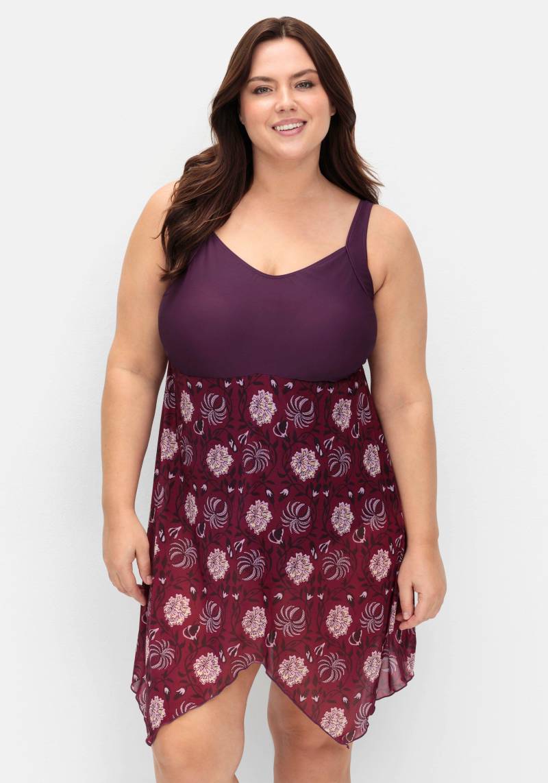 Große Größen: Badekleid mit Mesh-Rock und Shaping-Effekt, beere gemustert, Gr.40B-58F von sheego by Joe Browns