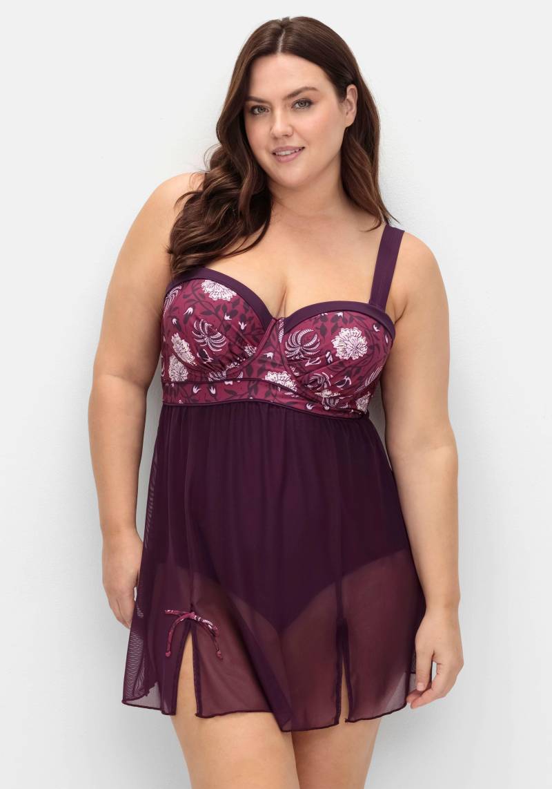 Große Größen: Badekleid mit Mesh-Rock und Shaping-Effekt, beere gemustert, Gr.40B-58F von sheego by Joe Browns