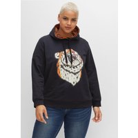 Große Größen: Kapuzen-Sweatshirt mit Animal-Frontdruck, schwarz, Gr.40/42-56/58 von sheego by Joe Browns