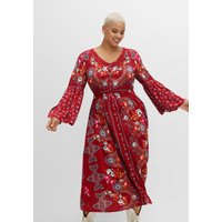 Große Größen: Maxikleid im Boho-Stil, mit Trompetenärmeln, mohnrot bedruckt, Gr.40-58 von sheego by Joe Browns