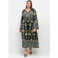 Große Größen: Maxikleid im Boho-Stil, mit Trompetenärmeln, schwarz gemustert, Gr.40-58 von sheego by Joe Browns