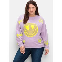 Große Größen: Sweatshirt mit Smiley-Frontdruck und Glitzersteinen, flieder bedruckt, Gr.40-56 von sheego loves miss goodlife