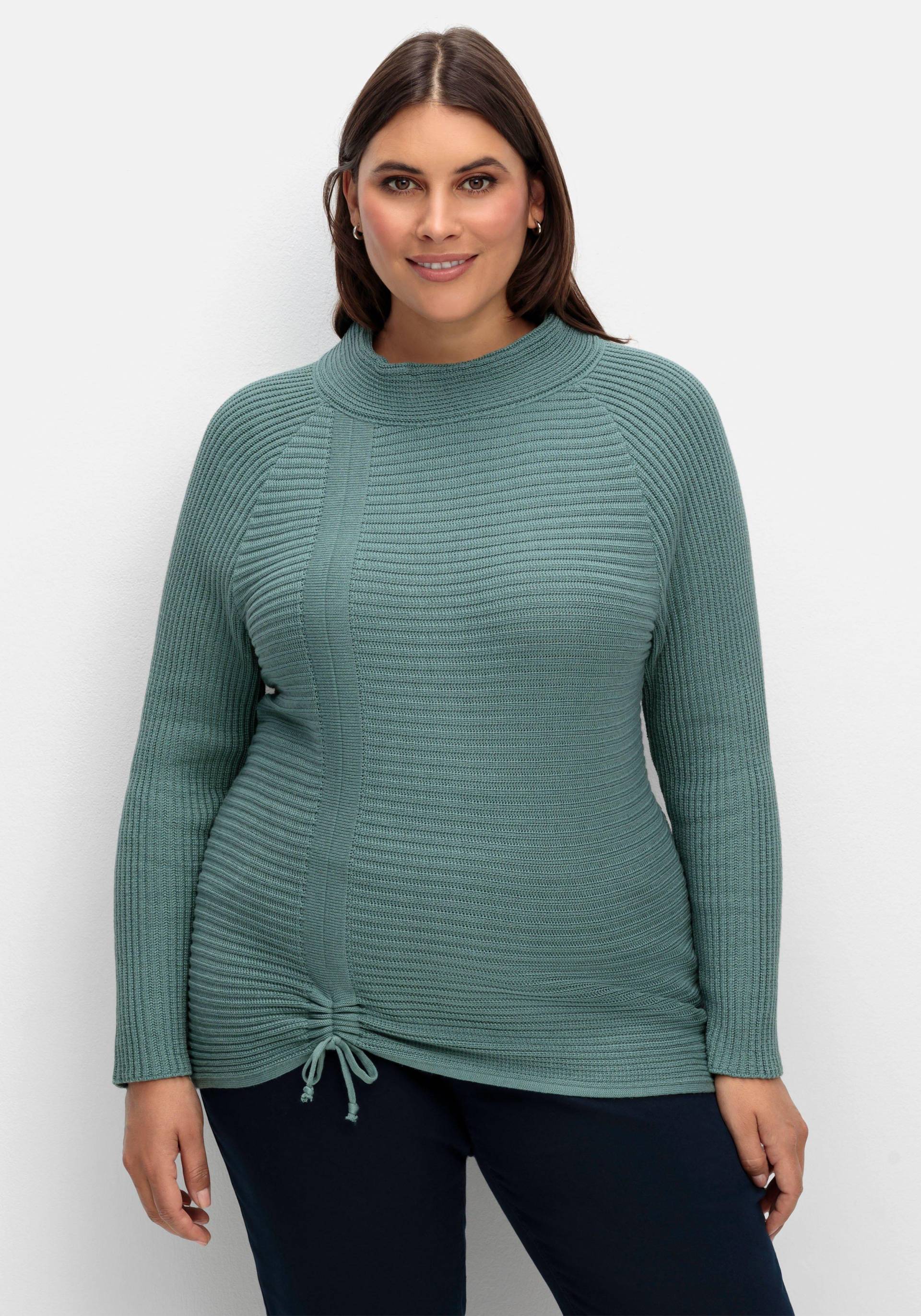 Große Größen: Pullover im Rippstrick, mit Raffung vorn, jade, Gr.40-54 von sheego x Collection L.