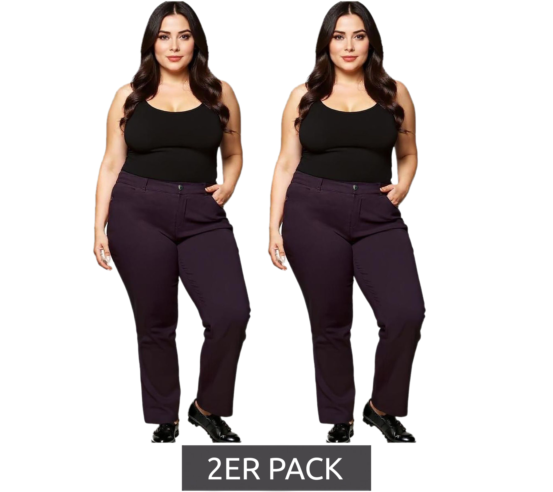 2er Pack sheego Bengalin Stretchhose moderne Damen Freizeit-Hose Kurzgröße Große Größen 133991 Weinrot von sheego