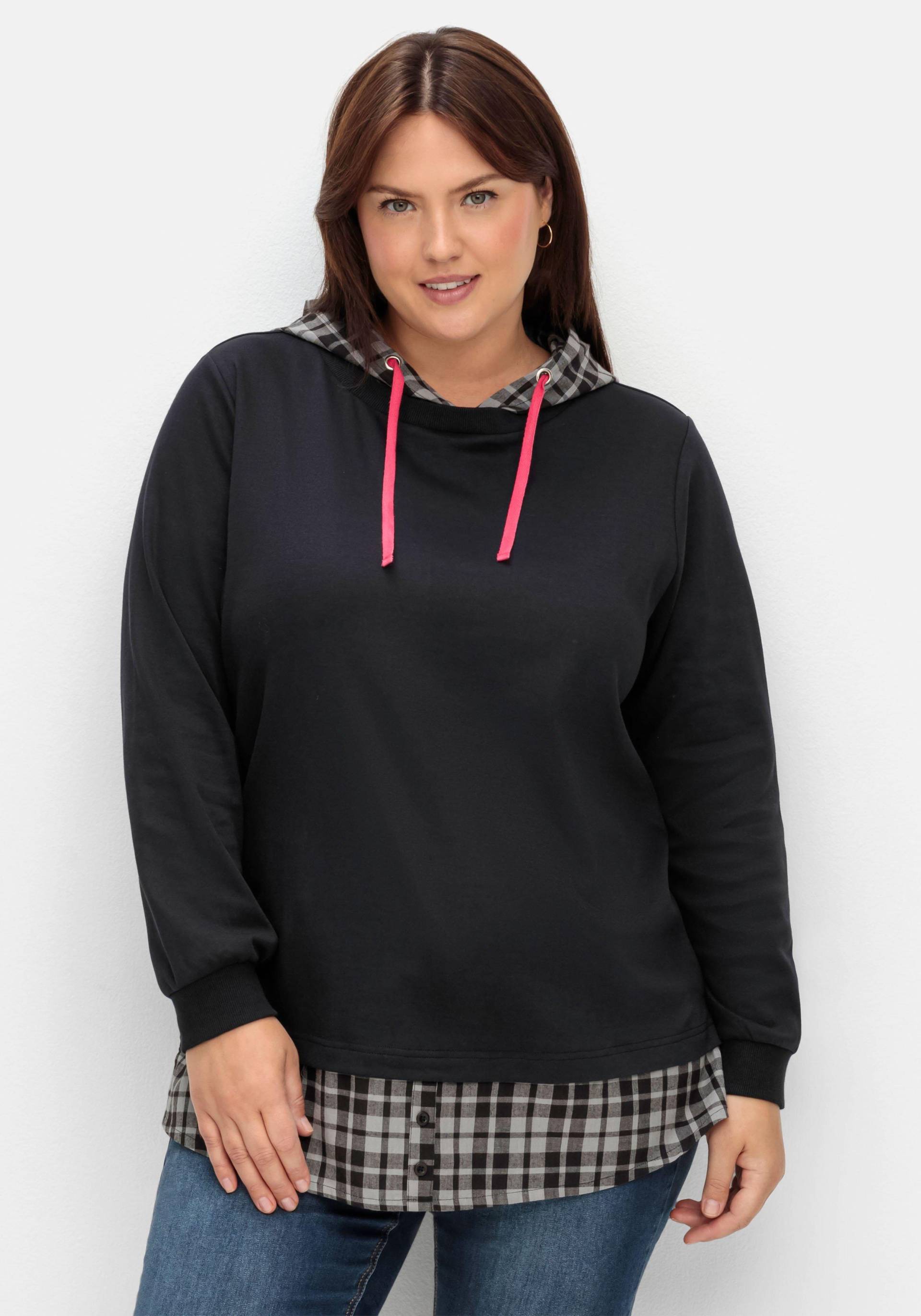 Große Größen: 2-in-1 Sweatshirt mit Kapuze und Bindeband, schwarz, Gr.40/42-56/58 von sheego