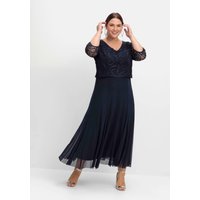 Große Größen: Abendkleid aus Mesh, mit Zierborten, tiefblau, Gr.42-58 von sheego