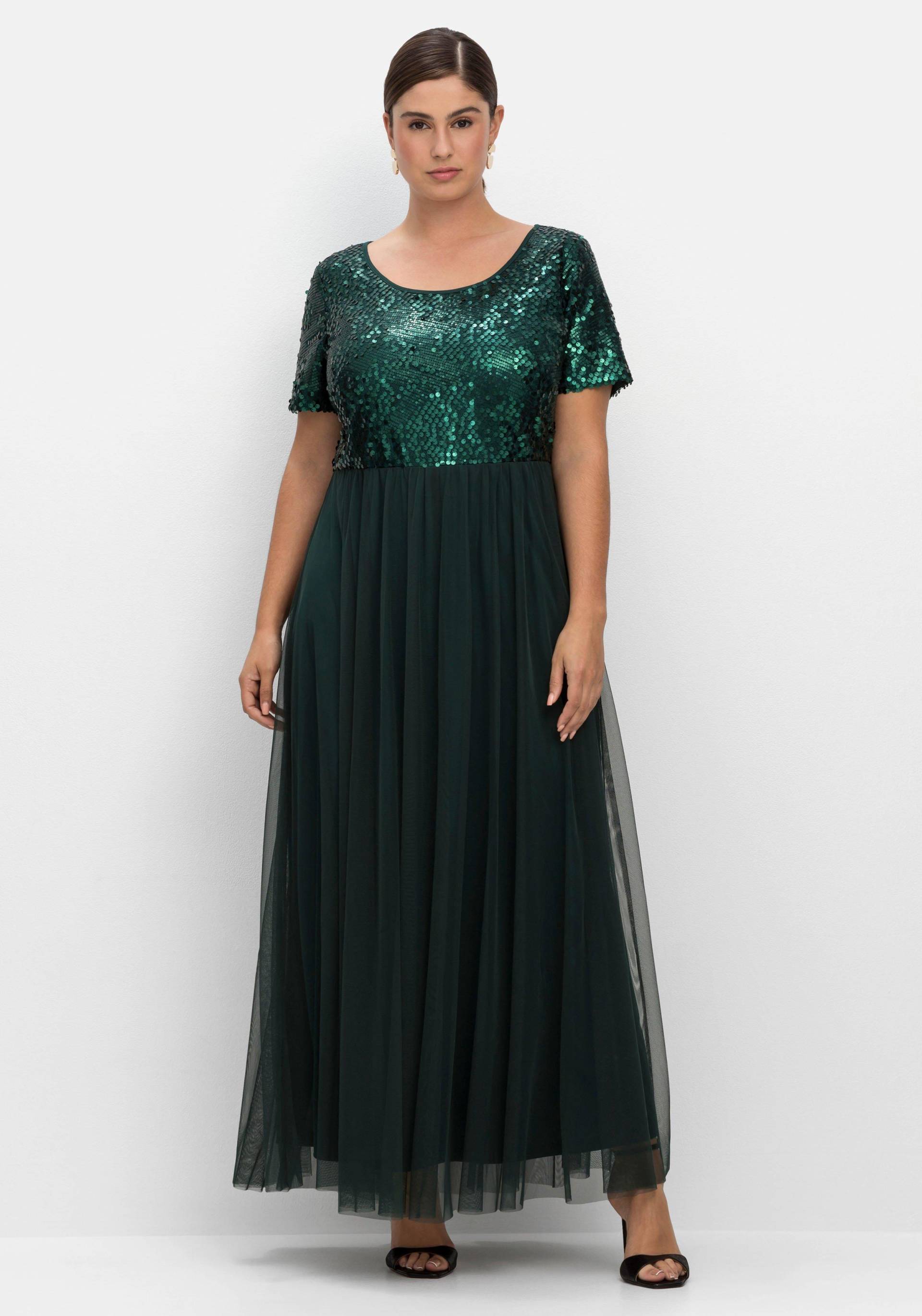 Große Größen: Abendkleid in A-Linie, mit Pailletten, tiefgrün, Gr.40-58 von sheego