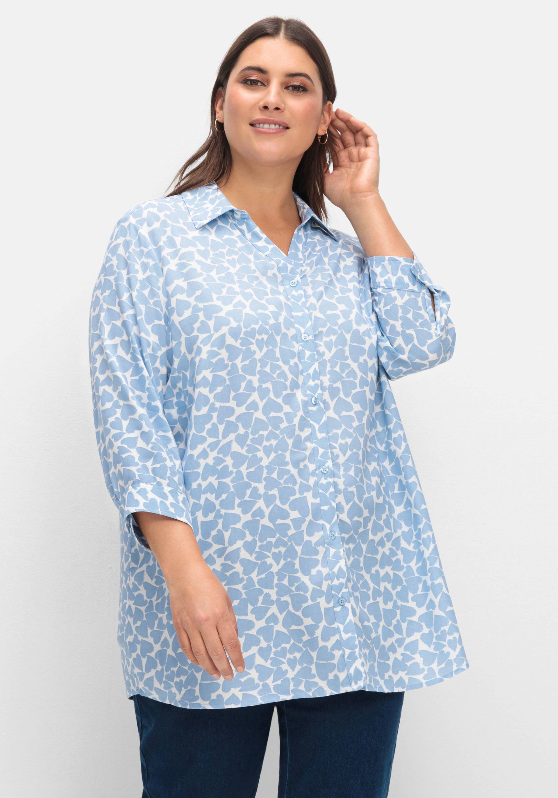 Große Größen: Bluse mit Herz-Alloverprint und 3/4-Ärmeln, blau gemustert, Gr.40-56 von sheego