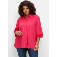 Große Größen: Bluse mit Spitzenkante am Ärmelsaum, magenta, Gr.40-60 von sheego