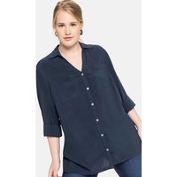 Große Größen: Bluse mit V-Ausschnitt und Brusttaschen, nachtblau, Gr.40-58 von sheego