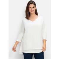 Große Größen: Blusenshirt mit Chiffon, doppellagig, offwhite, Gr.40/42-56/58 von sheego