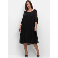 Große Größen: Chiffonkleid mit 3/4-Ärmeln, in Midilänge, schwarz, Gr.40-58 von sheego