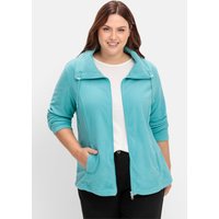 Große Größen: Fleecejacke mit Umlegekragen und 2-Wege-Zipper, aqua, Gr.40-56 von sheego