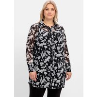 Große Größen: Floral bedruckte Chiffonbluse mit Unterziehtop, schwarz-weiß gemustert, Gr.40-60 von sheego