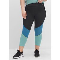 Große Größen: Funktionsleggings im Colourblocking-Look, in 3/4-Länge, schwarz-petrol, Gr.40-58 von sheego