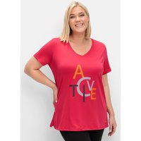 Große Größen: Funktionsshirt mit V-Ausschnitt und Frontdruck, magenta, Gr.40/42-60/62 von sheego