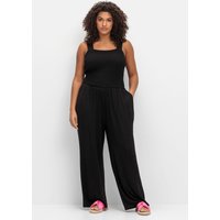 Große Größen: Jumpsuit mit Smok-Oberteil und weitem Bein, schwarz, Gr.40-60 von sheego