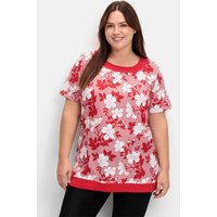 Große Größen: Shirt in leichter A-Linie, mit Blumendruck und Streifen, rot gemustert, Gr.40-56 von sheego