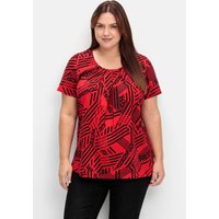 Große Größen: Longshirt in A-Linie, mit grafischem Muster, rot gemustert, Gr.40-56 von sheego