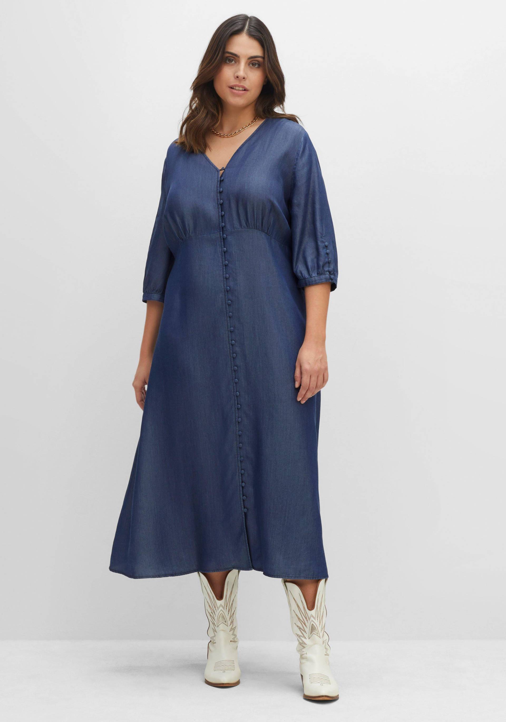 Große Größen: Maxikleid in Denimoptik, mit Knopfleiste, dark blue Denim, Gr.40-58 von sheego