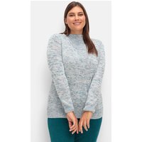 Große Größen: Melierter Strickpullover mit V-Einsatz, mint meliert, Gr.40-56 von sheego