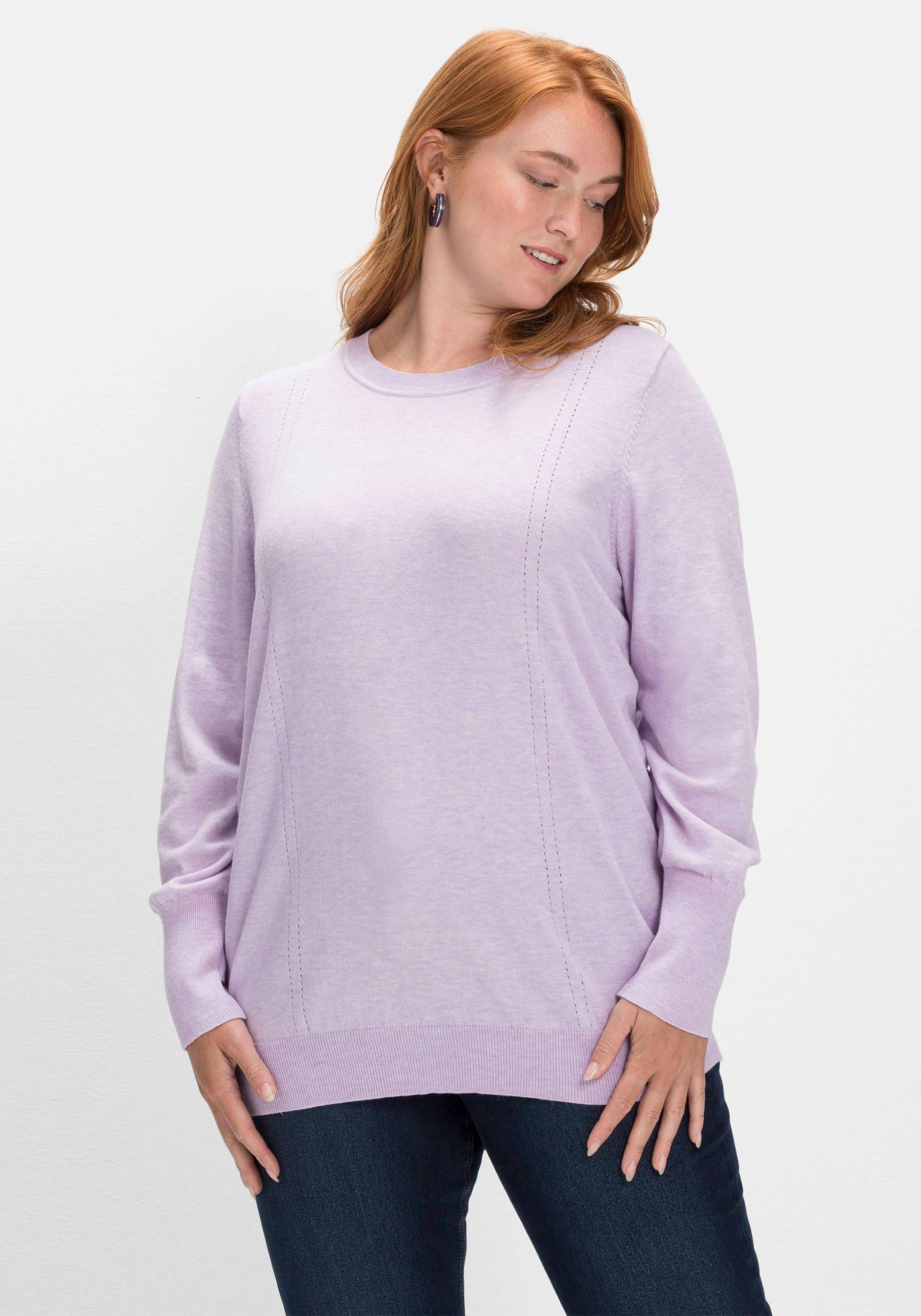 Große Größen: Pullover mit Ajourmusterdetails, lavendel meliert, Gr.40/42-56/58 von sheego