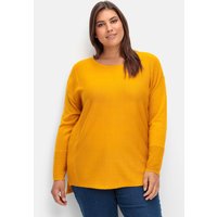 Große Größen: Pullover mit Rundhalsausschnitt und Ripp-Details, curry, Gr.40-56 von sheego