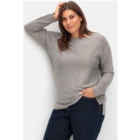 Große Größen: Pullover mit Rundhalsausschnitt und Ripp-Details, grau, Gr.40-56 von sheego