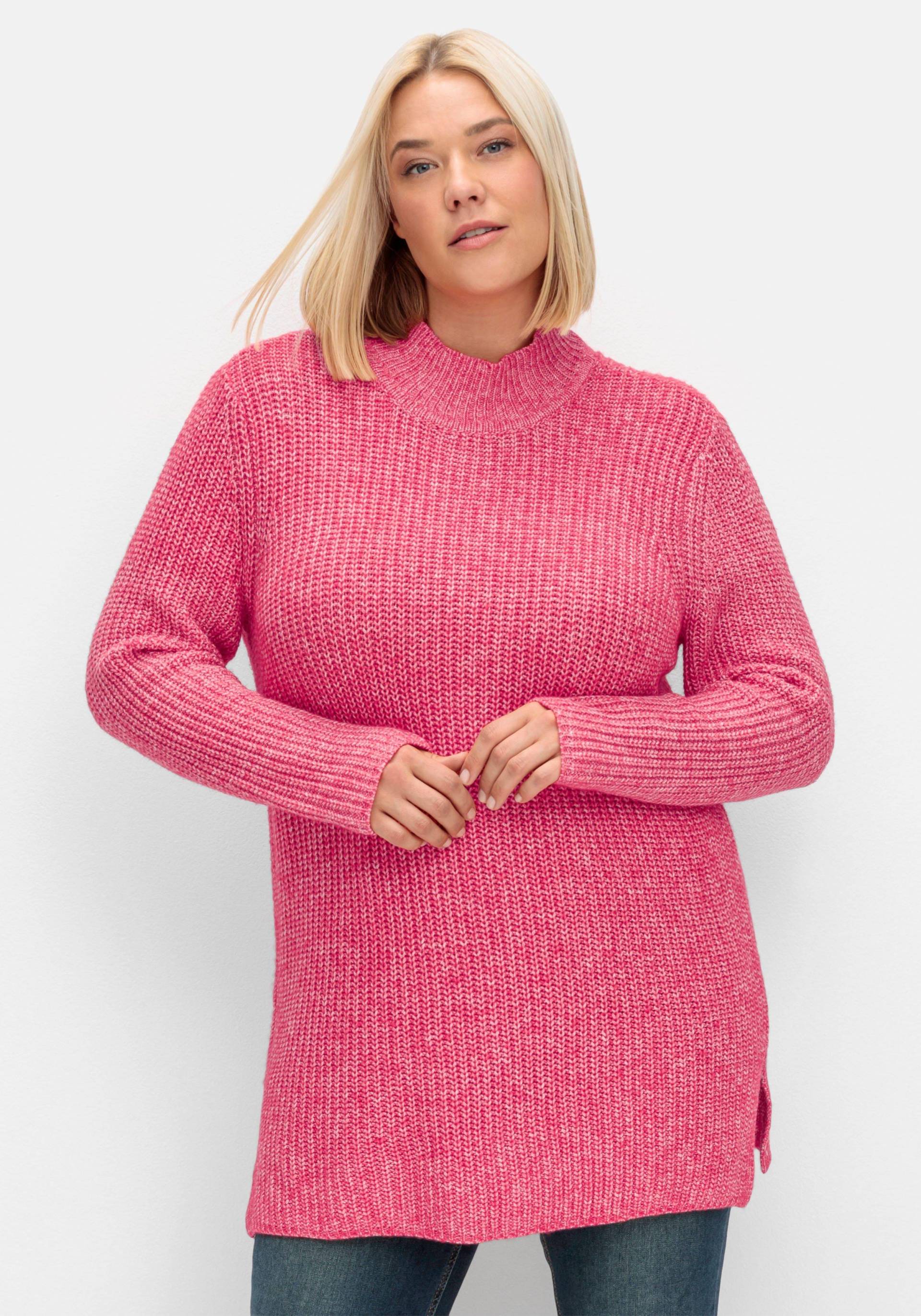 Große Größen: Pullover mit Stehkragen, im Patentstrick, pink, Gr.40/42-56/58 von sheego