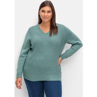 Große Größen: Pullover mit Zopfstrickmuster im Vorderteil, jade, Gr.40-56 von sheego