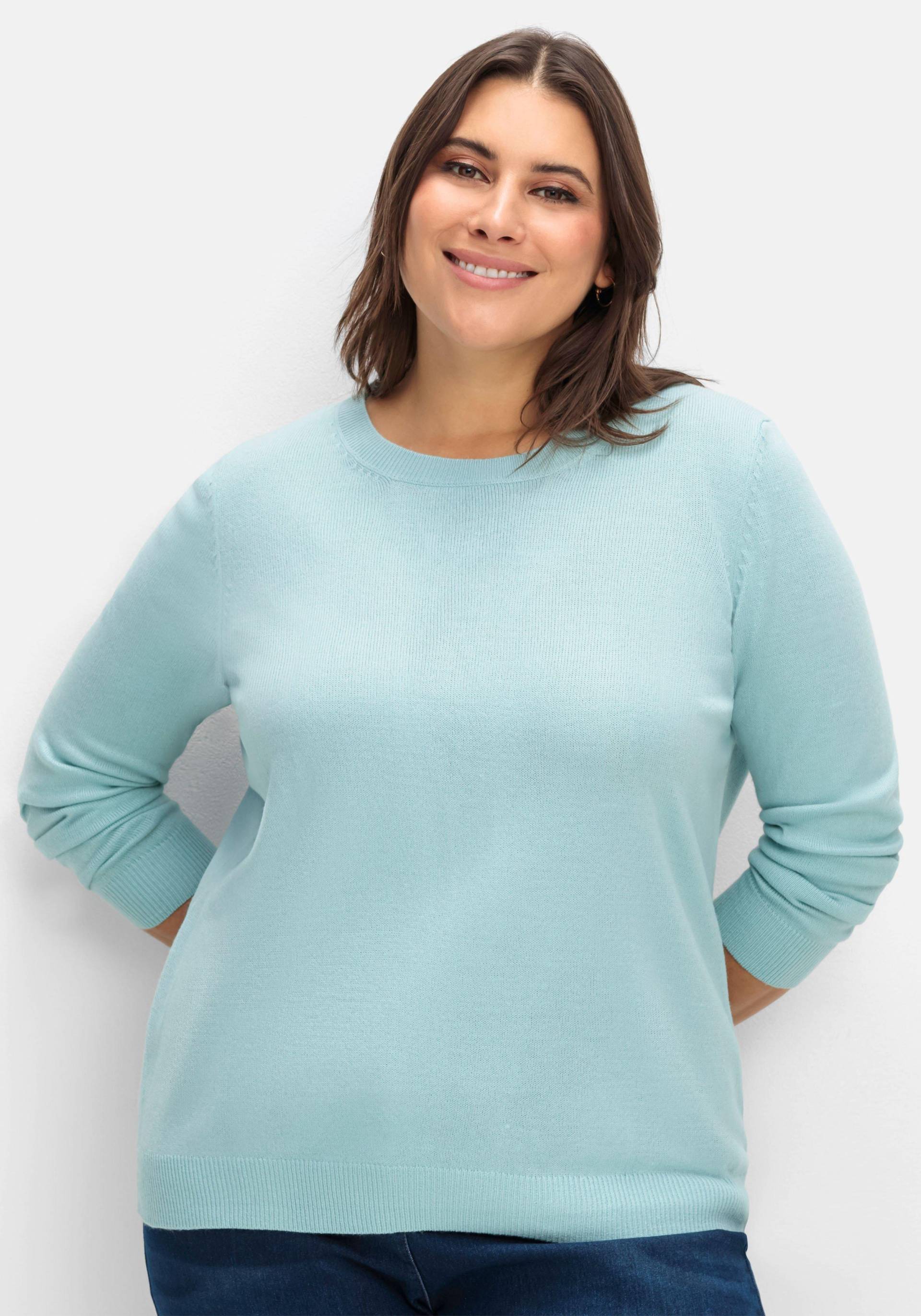 Große Größen: Pullover mit gerippten Abschlüssen, aqua, Gr.40-56 von sheego